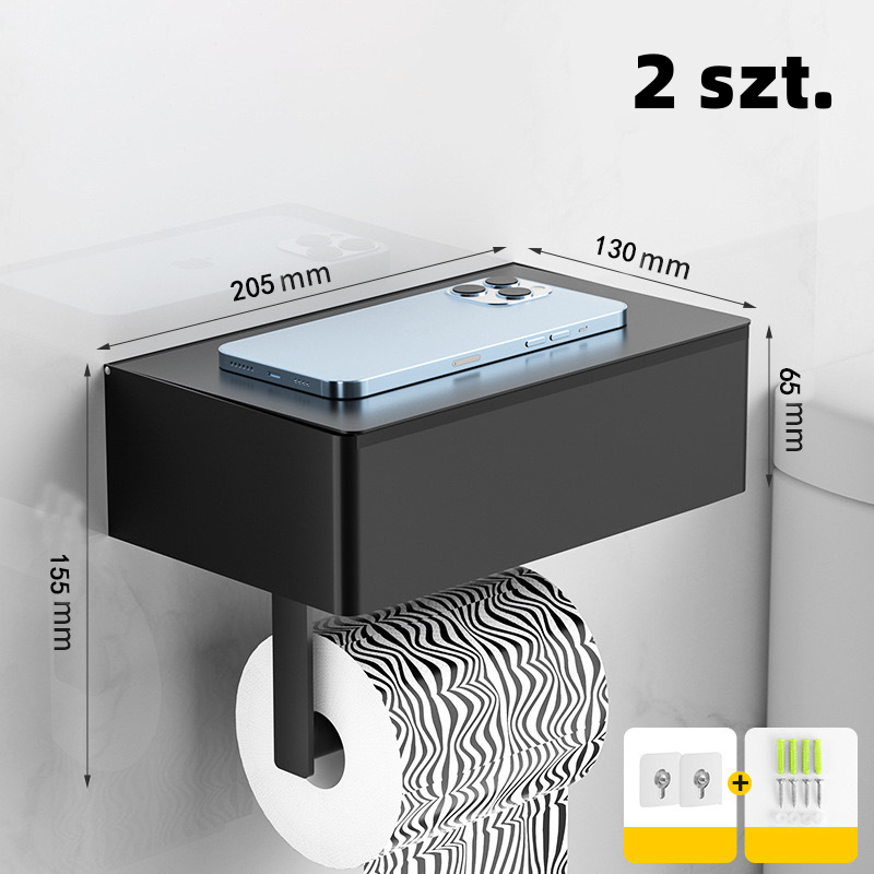 Toalettpapirholder med hylle og oppbevaringsrom – montering uten boring