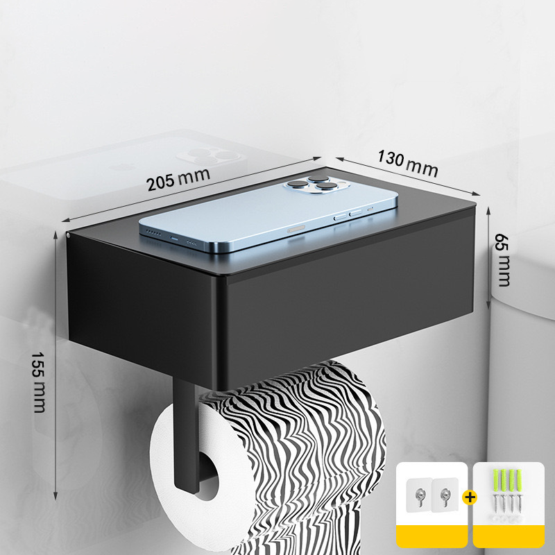 Toalettpapirholder med hylle og oppbevaringsrom – montering uten boring